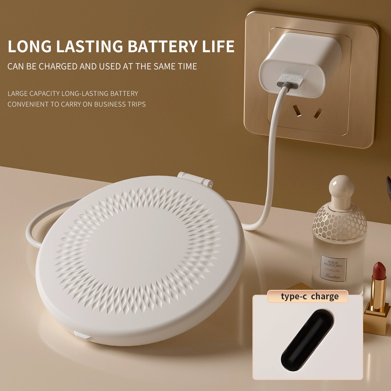 White LED Travel Makeup Mirror - Rechargeable Compact Mirror with 3 Color Lights, 1x/5x Magnification & Smart V888-ELOSUNG27702
