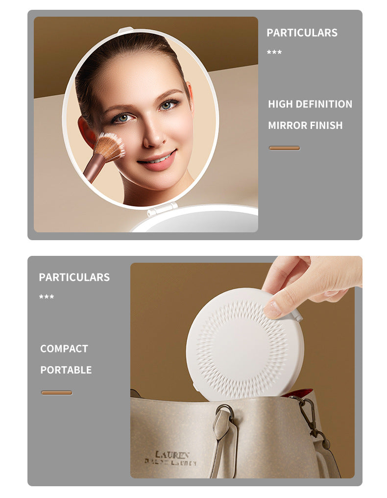 White LED Travel Makeup Mirror - Rechargeable Compact Mirror with 3 Color Lights, 1x/5x Magnification & Smart V888-ELOSUNG27702