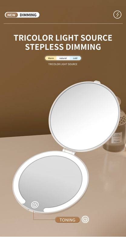 Yellow LED Travel Makeup Mirror - Rechargeable Compact Mirror with 3 Color Lights, 1x/5x Magnification & V888-ELOSUNG27703