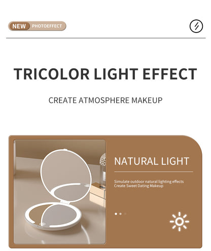 Yellow LED Travel Makeup Mirror - Rechargeable Compact Mirror with 3 Color Lights, 1x/5x Magnification & V888-ELOSUNG27703