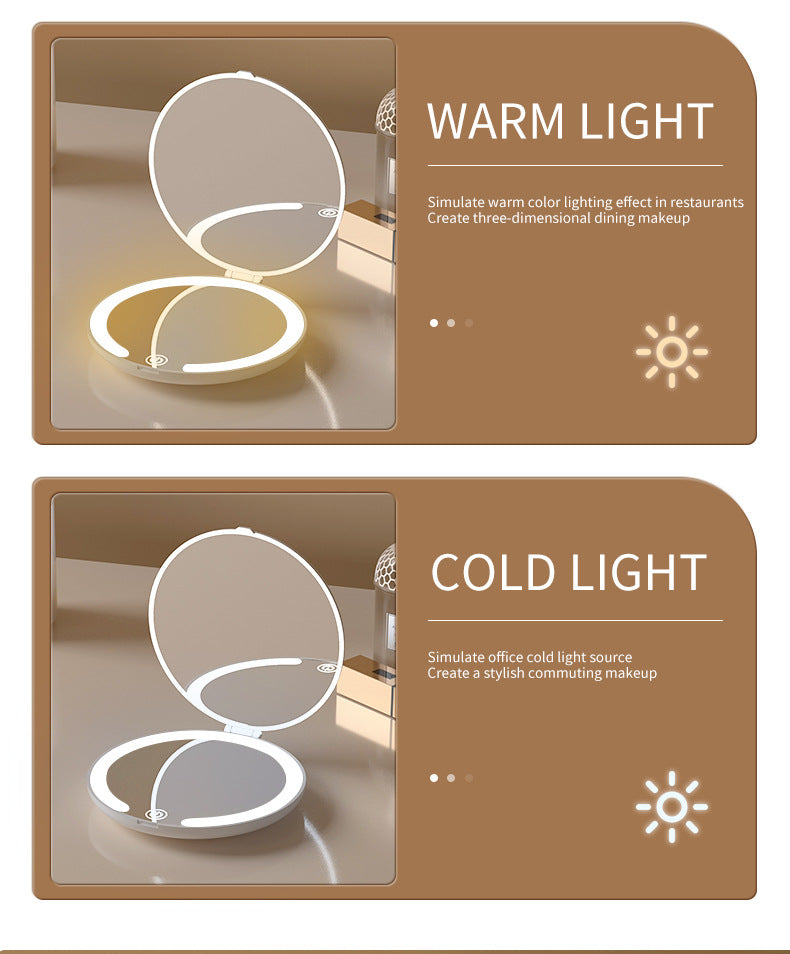 Yellow LED Travel Makeup Mirror - Rechargeable Compact Mirror with 3 Color Lights, 1x/5x Magnification & V888-ELOSUNG27703