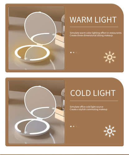 Yellow LED Travel Makeup Mirror - Rechargeable Compact Mirror with 3 Color Lights, 1x/5x Magnification & V888-ELOSUNG27703