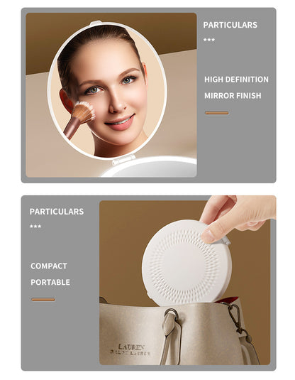 Yellow LED Travel Makeup Mirror - Rechargeable Compact Mirror with 3 Color Lights, 1x/5x Magnification & V888-ELOSUNG27703