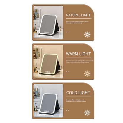 Black Large Foldable LED Makeup Mirror - Portable Desktop Vanity with 3 Color Lights, Stepless Dimming & V888-ELOSUNG27704