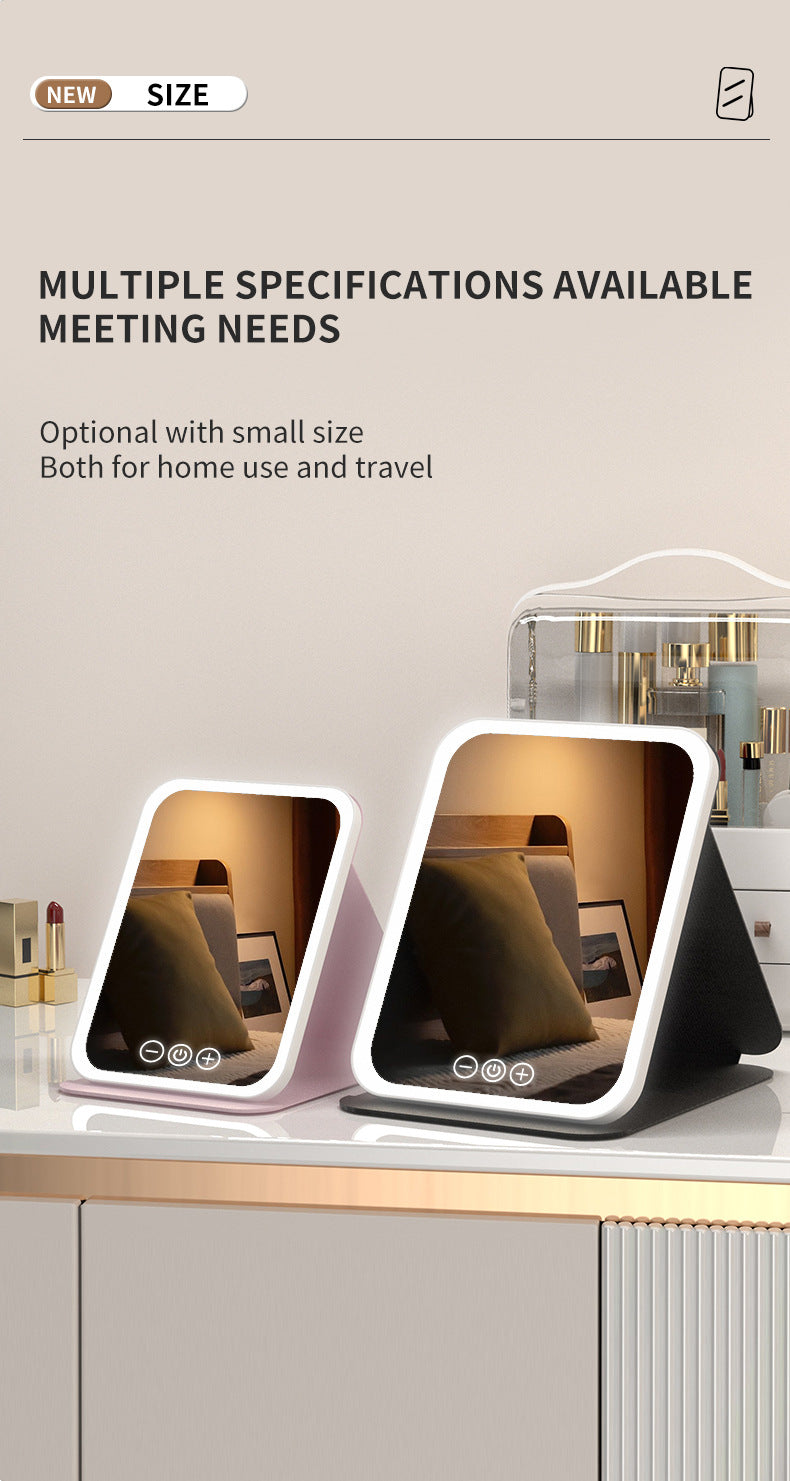 Black Large Foldable LED Makeup Mirror - Portable Desktop Vanity with 3 Color Lights, Stepless Dimming & V888-ELOSUNG27704