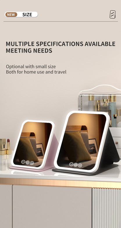 Black Large Foldable LED Makeup Mirror - Portable Desktop Vanity with 3 Color Lights, Stepless Dimming & V888-ELOSUNG27704