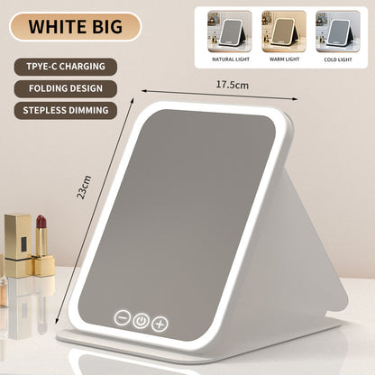 White Large Foldable LED Makeup Mirror - Portable Desktop Vanity with 3 Color Lights, Stepless Dimming & V888-ELOSUNG27705