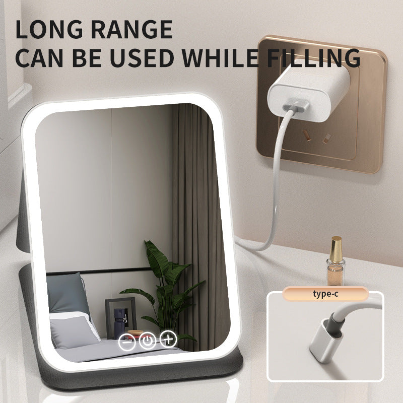 White Large Foldable LED Makeup Mirror - Portable Desktop Vanity with 3 Color Lights, Stepless Dimming & V888-ELOSUNG27705