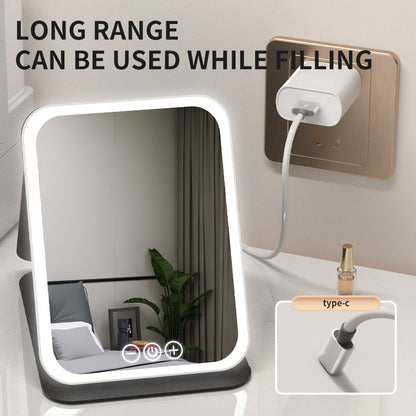 Black Small Foldable LED Makeup Mirror - Portable Desktop Vanity with 3 Color Lights, Stepless Dimming & V888-ELOSUNG27709