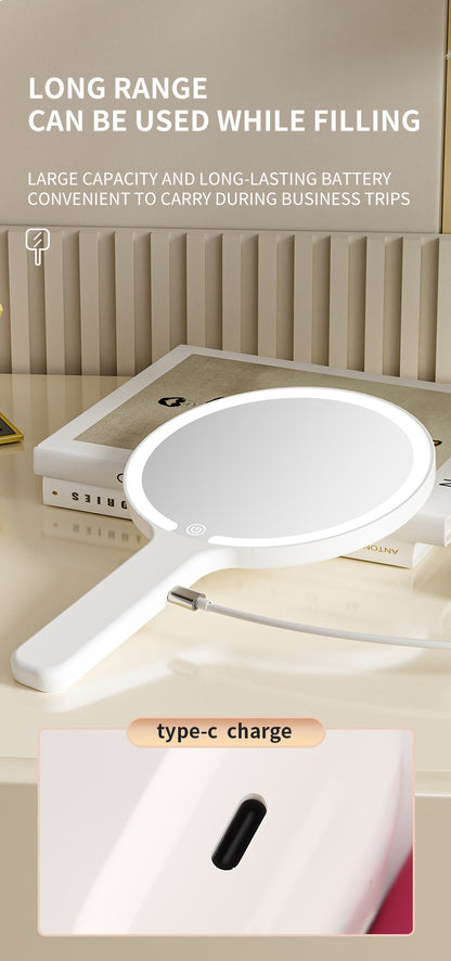 White Square Portable Handheld LED Makeup Mirror - USB-C Rechargeable with 3 Color Light Modes for On-The-Go V888-ELOSUNG27716