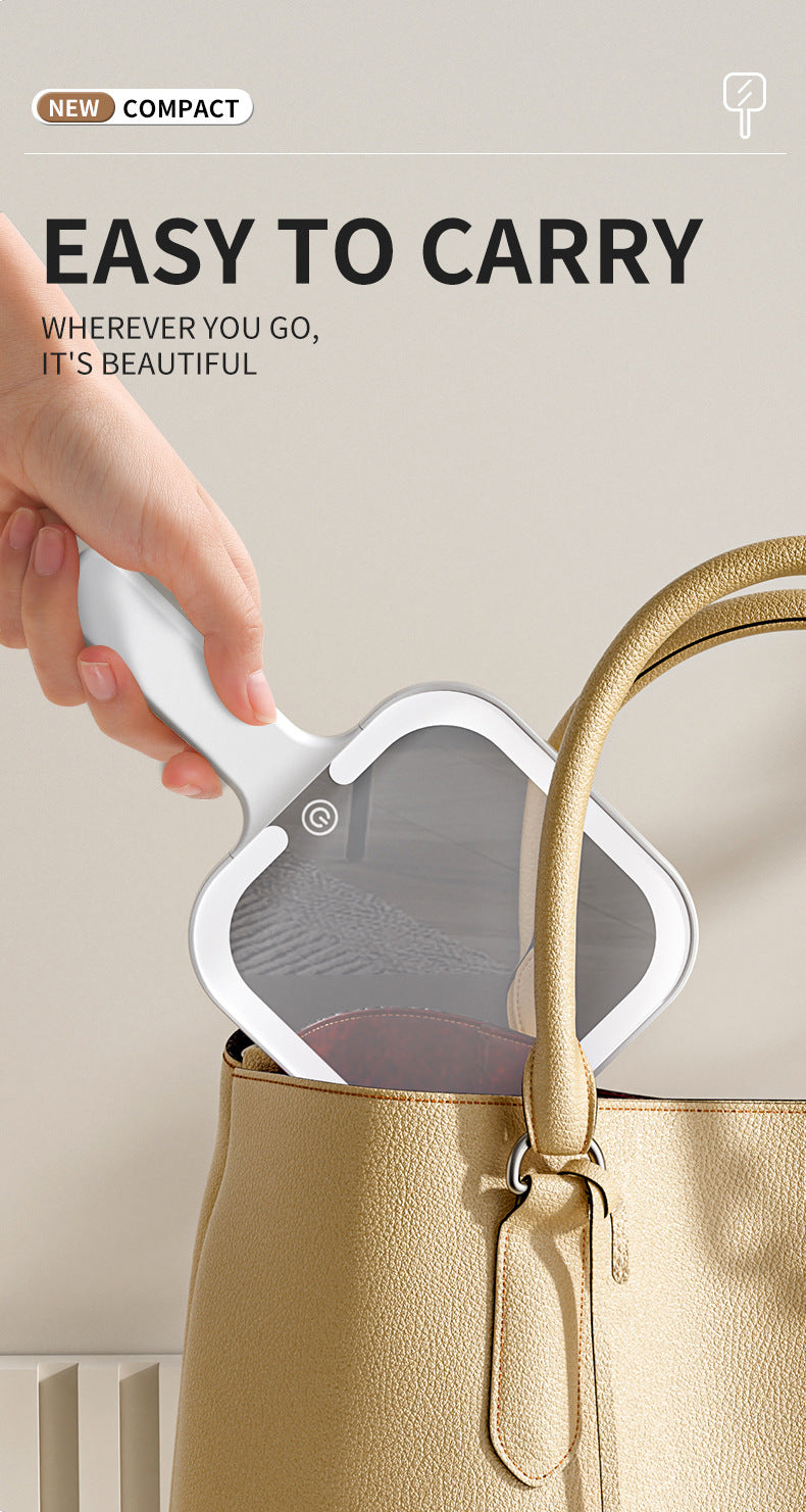 White Square Portable Handheld LED Makeup Mirror - USB-C Rechargeable with 3 Color Light Modes for On-The-Go V888-ELOSUNG27716