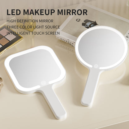 Light Yellow Square Portable Handheld LED Makeup Mirror - USB-C Rechargeable with 3 Color Light Modes for V888-ELOSUNG27717