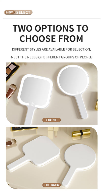 Light Yellow Square Portable Handheld LED Makeup Mirror - USB-C Rechargeable with 3 Color Light Modes for V888-ELOSUNG27717