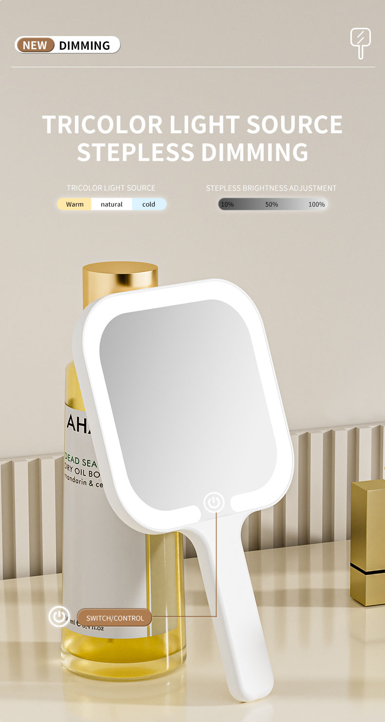Light Yellow Round Portable Handheld LED Makeup Mirror - USB-C Rechargeable with 3 Color Light Modes for V888-ELOSUNG27718