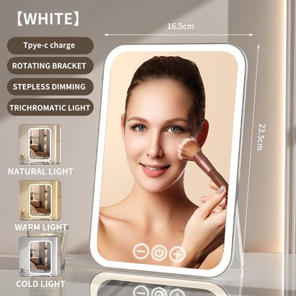 White Professional LED Vanity Mirror - 3 Color Lights, Stepless Dimming & Adjustable Rotating Stand, USB-C V888-ELOSUNG27720