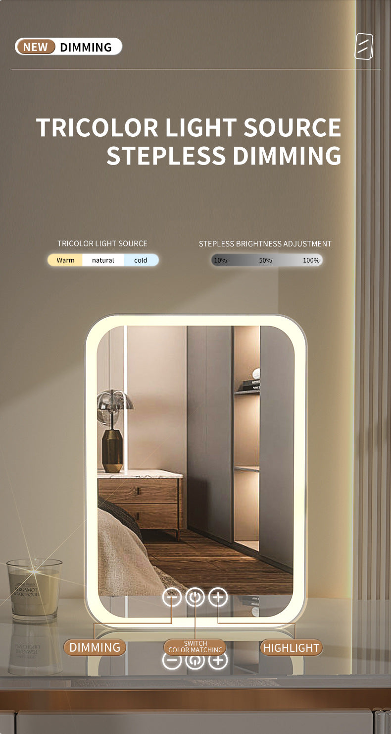 White Professional LED Vanity Mirror - 3 Color Lights, Stepless Dimming & Adjustable Rotating Stand, USB-C V888-ELOSUNG27720