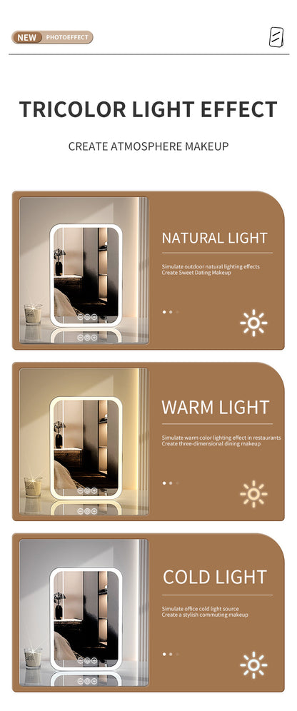 White Professional LED Vanity Mirror - 3 Color Lights, Stepless Dimming & Adjustable Rotating Stand, USB-C V888-ELOSUNG27720