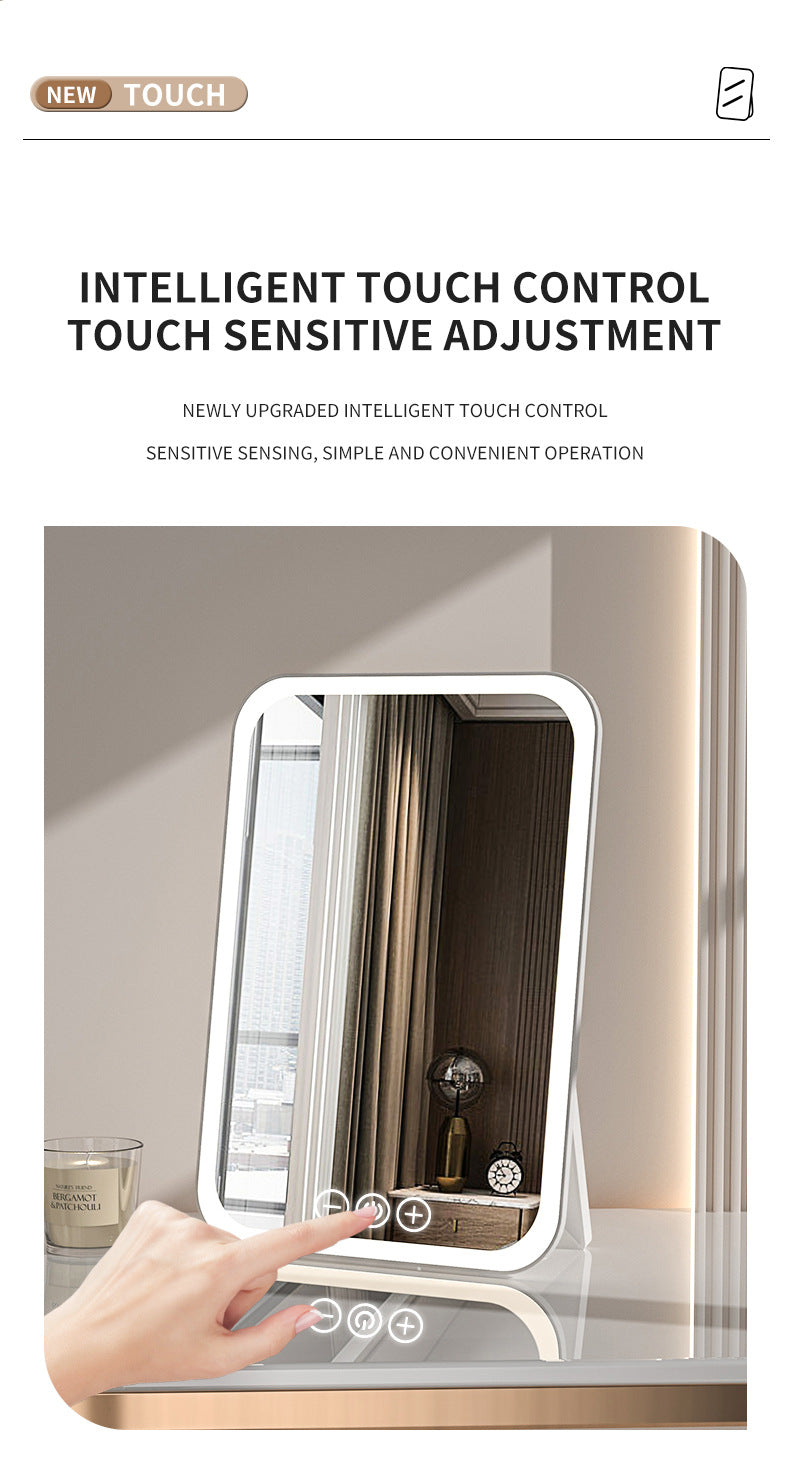 White Professional LED Vanity Mirror - 3 Color Lights, Stepless Dimming & Adjustable Rotating Stand, USB-C V888-ELOSUNG27720