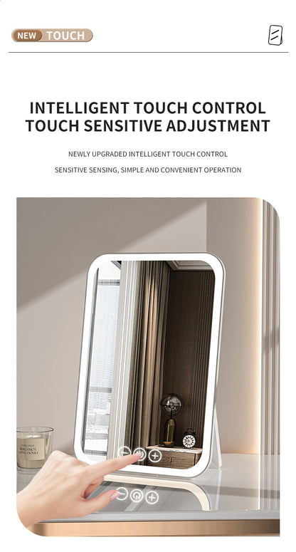 White Professional LED Vanity Mirror - 3 Color Lights, Stepless Dimming & Adjustable Rotating Stand, USB-C V888-ELOSUNG27720