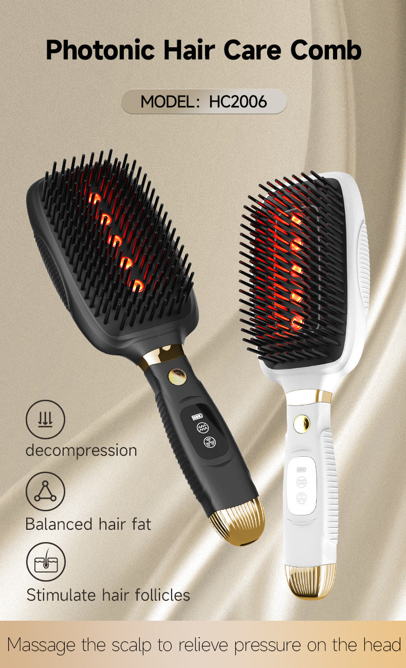 White Advanced 3-in-1 Scalp & Hair Care Massage Comb - Red Light Therapy, EMS Microcurrent & Vibration for V888-ELOSUNG27733