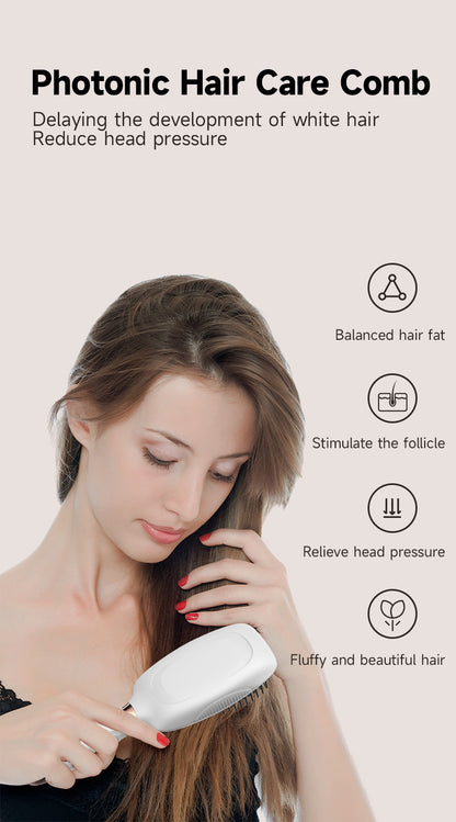 White Advanced 3-in-1 Scalp & Hair Care Massage Comb - Red Light Therapy, EMS Microcurrent & Vibration for V888-ELOSUNG27733