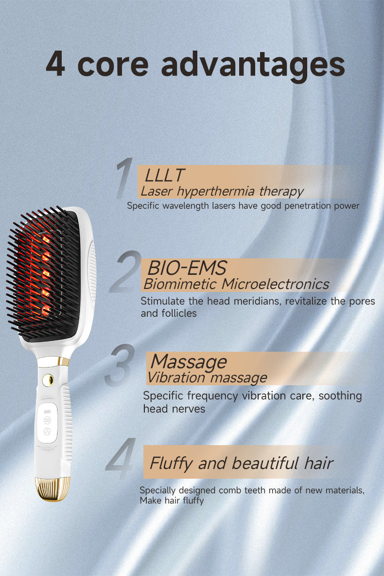 Black Advanced 3-in-1 Scalp & Hair Care Massage Comb - Red Light Therapy, EMS Microcurrent & Vibration for V888-ELOSUNG27734