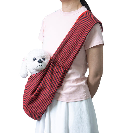Black and Red Checkered Comfortable Pet Sling Carrier for Small Dogs & Cats - Breathable Cotton Checkered V888-ELOSUNG27739