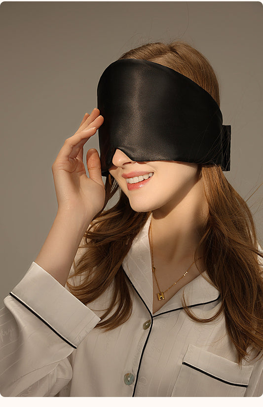 Black Luxury 19 Momme Mulberry Silk Sleep Mask - Total Blackout Comfort, Wide Design & Adjustable Strap V888-ELOSUNG27741