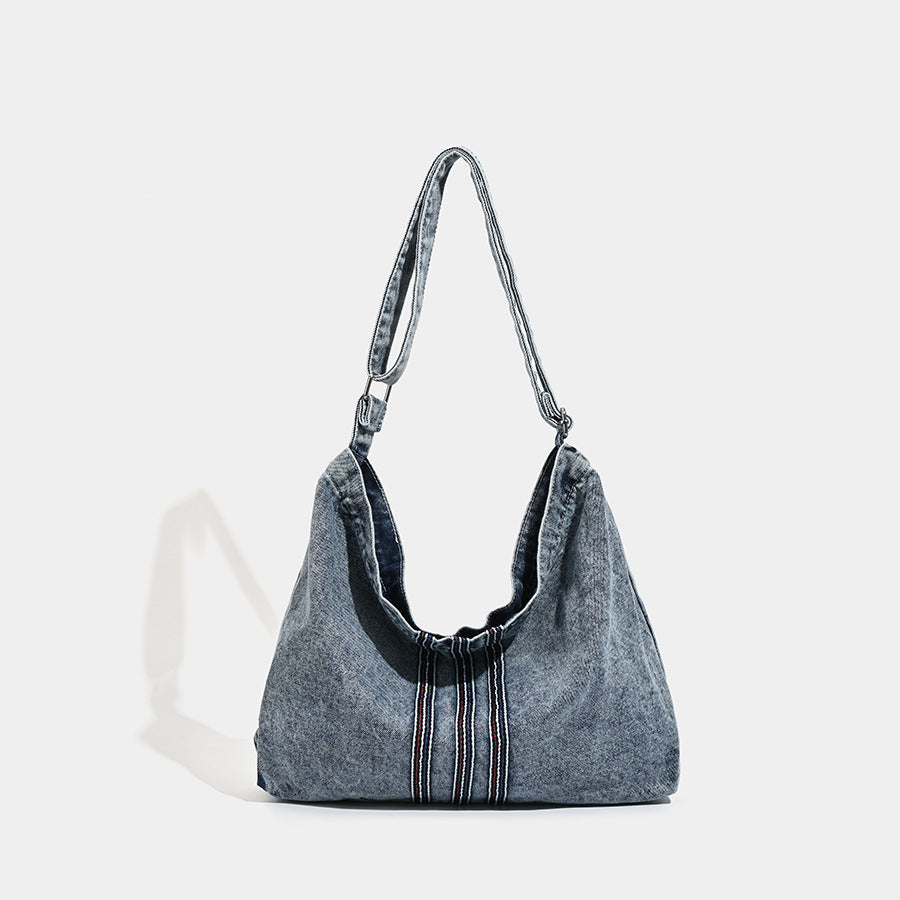 Blue Retro Washed Denim Hobo Bag - Large Capacity Shoulder & Crossbody Tote for Casual Everyday & Commute V888-ELOSUNG27744