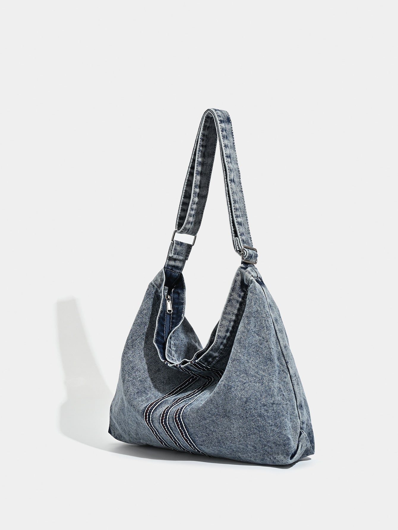Blue Retro Washed Denim Hobo Bag - Large Capacity Shoulder & Crossbody Tote for Casual Everyday & Commute V888-ELOSUNG27744