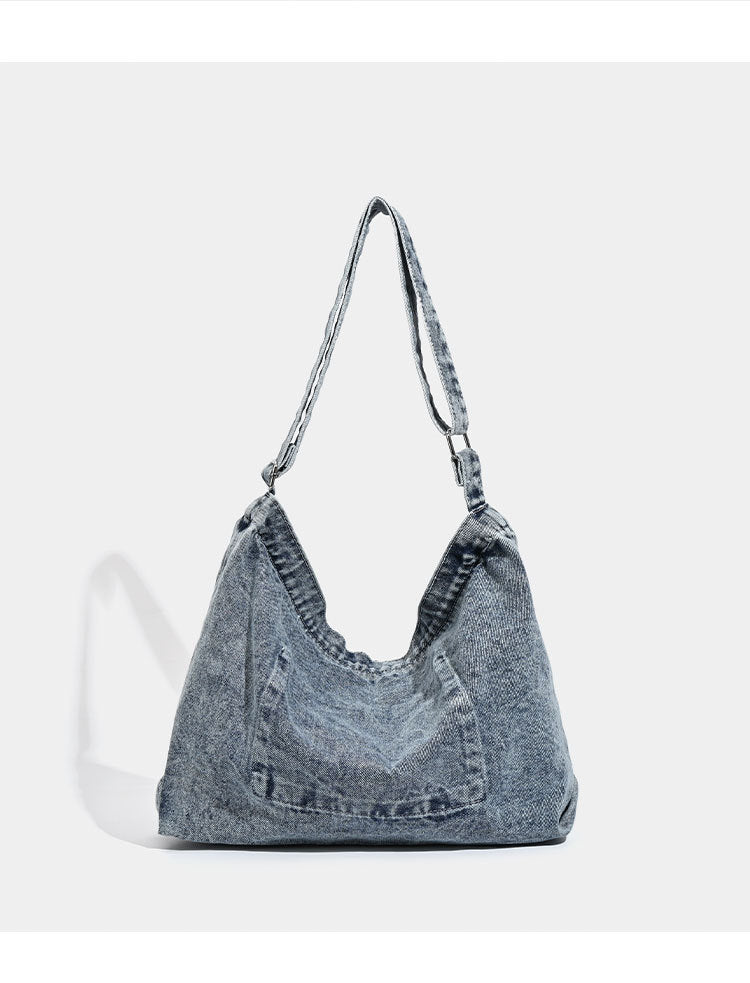 Blue Retro Washed Denim Hobo Bag - Large Capacity Shoulder & Crossbody Tote for Casual Everyday & Commute V888-ELOSUNG27744