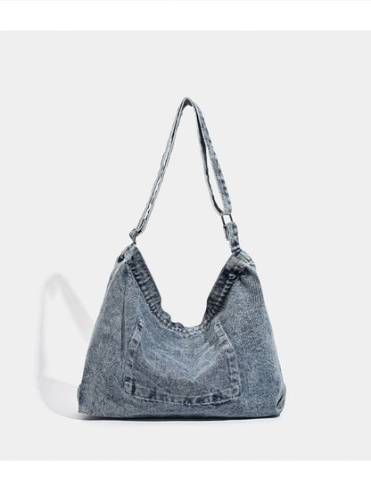 Blue Retro Washed Denim Hobo Bag - Large Capacity Shoulder & Crossbody Tote for Casual Everyday & Commute V888-ELOSUNG27744