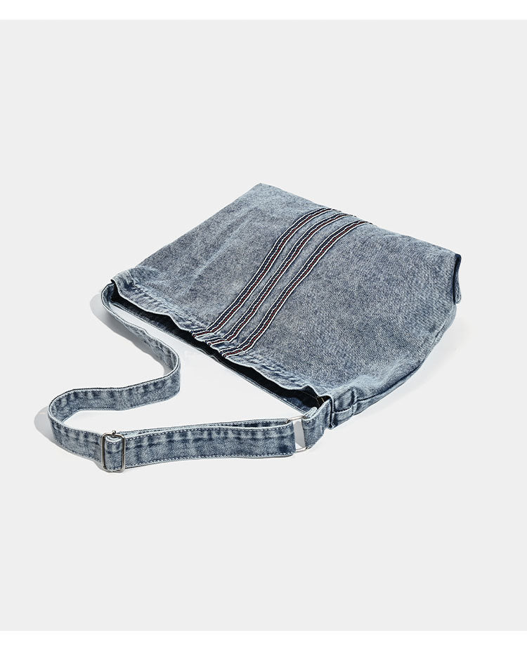 Blue Retro Washed Denim Hobo Bag - Large Capacity Shoulder & Crossbody Tote for Casual Everyday & Commute V888-ELOSUNG27744