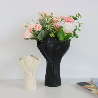 Beige Elegant Off-White Ceramic Vase - Modern Sculptural Flower Holder with Wide Fluted Opening V888-ELOSUNG27748