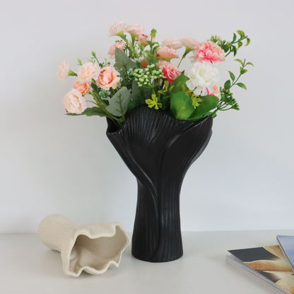 Black Elegant Off-White Ceramic Vase - Modern Sculptural Flower Holder with Wide Fluted Opening V888-ELOSUNG27749
