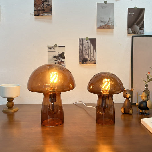 Brown Charming Retro Glass Mushroom Table Lamp - Vintage Nordic Style Bedside Light V888-ELOSUNG27752