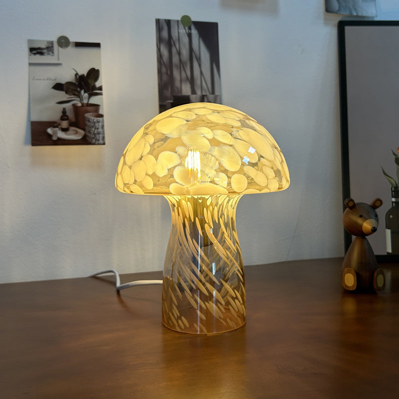 Yellow Charming Retro Glass Mushroom Table Lamp - Vintage Nordic Style Bedside Light V888-ELOSUNG27753