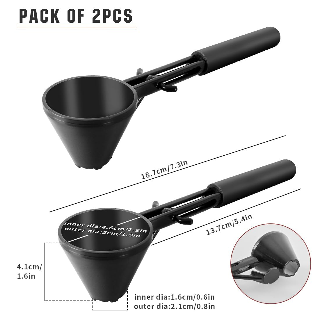 Black 2-Pack No-Spill Sliding Scoop & Funnel - Mess-Free for Protein Powder, Coffee, Formula V888-ELOSUNG27765