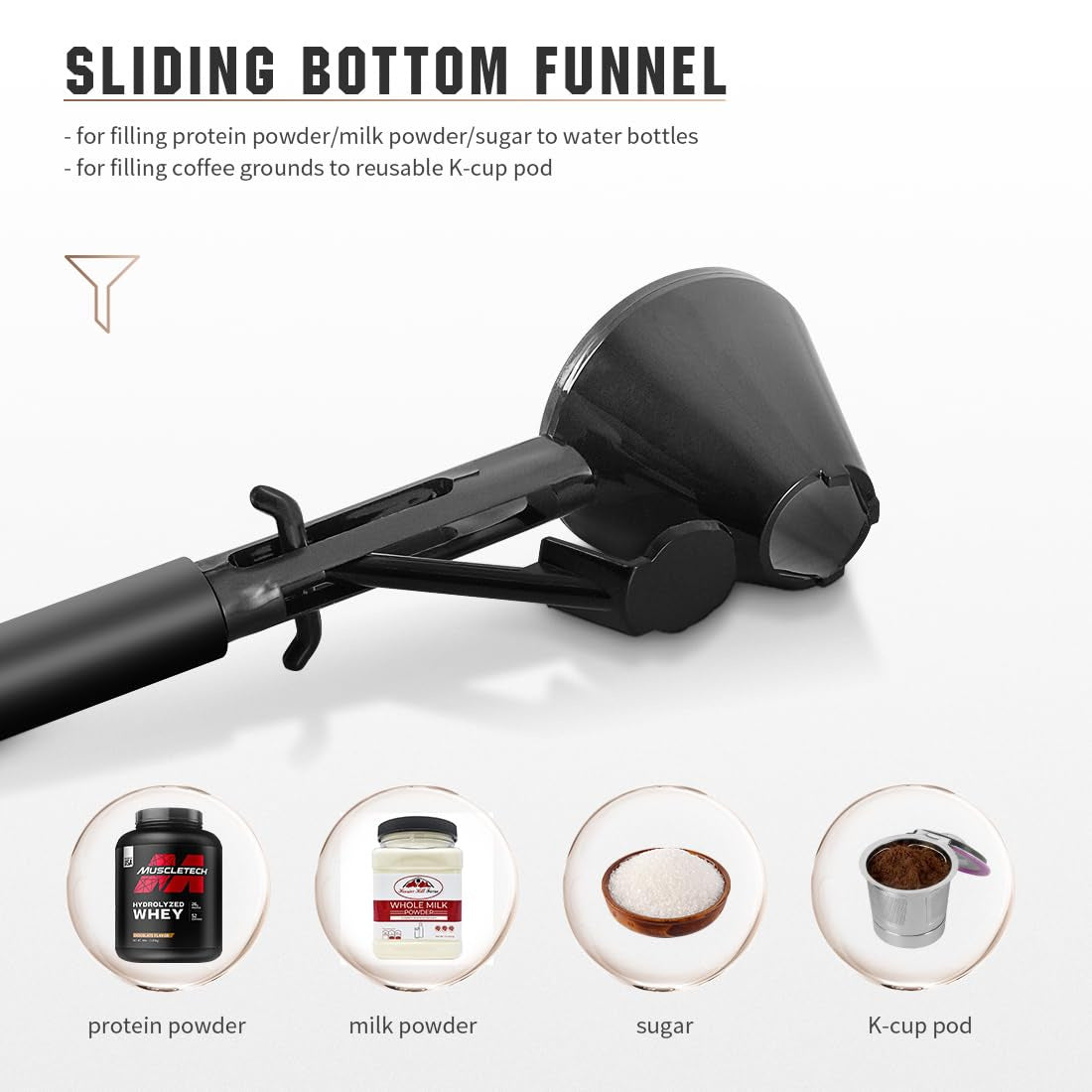 Black 2-Pack No-Spill Sliding Scoop & Funnel - Mess-Free for Protein Powder, Coffee, Formula V888-ELOSUNG27765