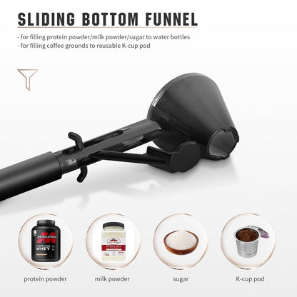 Black 2-Pack No-Spill Sliding Scoop & Funnel - Mess-Free for Protein Powder, Coffee, Formula V888-ELOSUNG27765