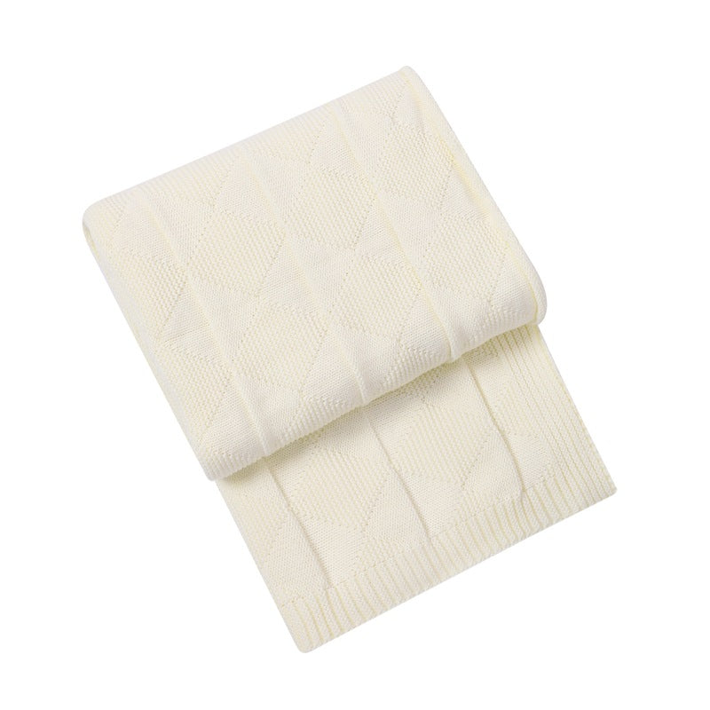 Beige Cozy Lightweight Acrylic Knit Throw Blanket - Diamond Waffle Texture for Sofa, Bed & Travel V888-ELOSUNG27771