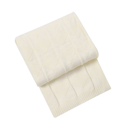 Beige Cozy Lightweight Acrylic Knit Throw Blanket - Diamond Waffle Texture for Sofa, Bed & Travel V888-ELOSUNG27771