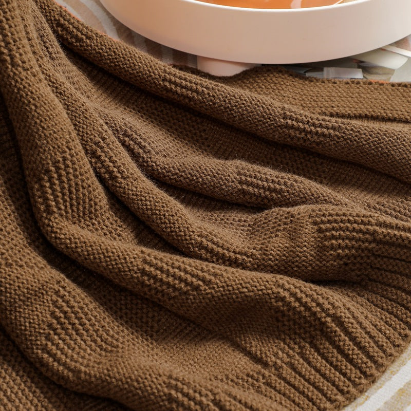 Brown Cozy Lightweight Acrylic Knit Throw Blanket - Diamond Waffle Texture for Sofa, Bed & Travel V888-ELOSUNG27772
