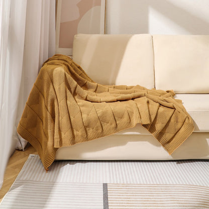 Khaki Cozy Lightweight Acrylic Knit Throw Blanket - Diamond Waffle Texture for Sofa, Bed & Travel V888-ELOSUNG27773