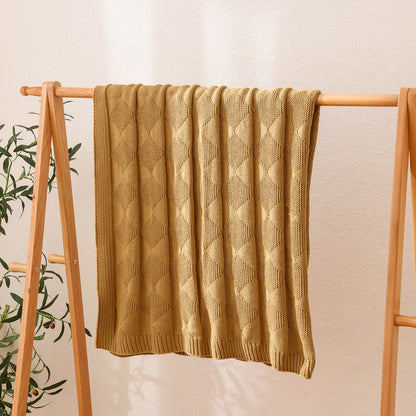 Khaki Cozy Lightweight Acrylic Knit Throw Blanket - Diamond Waffle Texture for Sofa, Bed & Travel V888-ELOSUNG27773