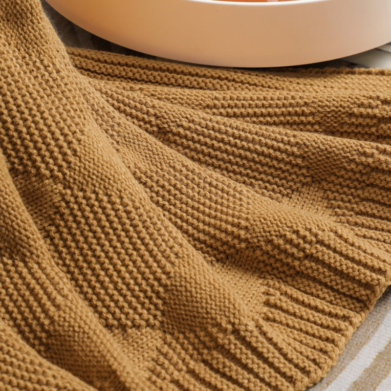 Khaki Cozy Lightweight Acrylic Knit Throw Blanket - Diamond Waffle Texture for Sofa, Bed & Travel V888-ELOSUNG27773