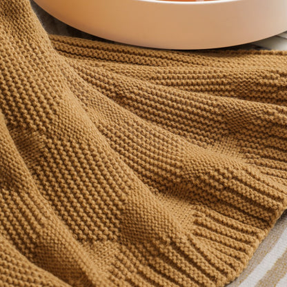 Khaki Cozy Lightweight Acrylic Knit Throw Blanket - Diamond Waffle Texture for Sofa, Bed & Travel V888-ELOSUNG27773