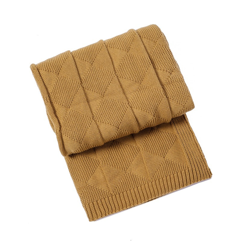 Khaki Cozy Lightweight Acrylic Knit Throw Blanket - Diamond Waffle Texture for Sofa, Bed & Travel V888-ELOSUNG27773