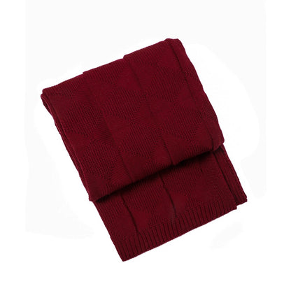 Claret Red Cozy Lightweight Acrylic Knit Throw Blanket - Diamond Waffle Texture for Sofa, Bed & Travel V888-ELOSUNG27774