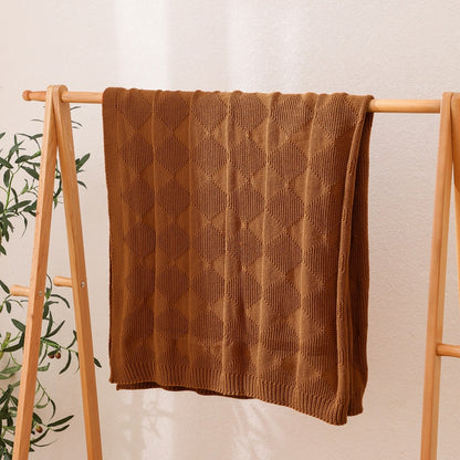 Caramel Cozy Lightweight Acrylic Knit Throw Blanket - Diamond Waffle Texture for Sofa, Bed & Travel V888-ELOSUNG27775